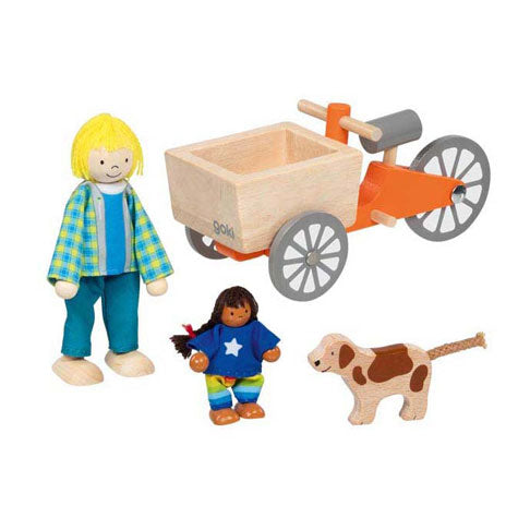 ギャラリービューアに画像をロードする, Goki poppenhuis houten bakfiets met kind en hond