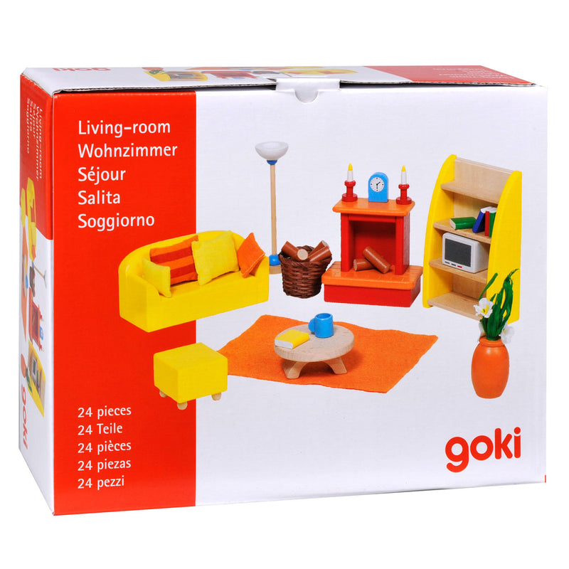 Afbeelding laden in galerijviewer, Goki poppenhuismeubeltjes: moderne woonkamer 24-delig (incl. toebehoren, excl.