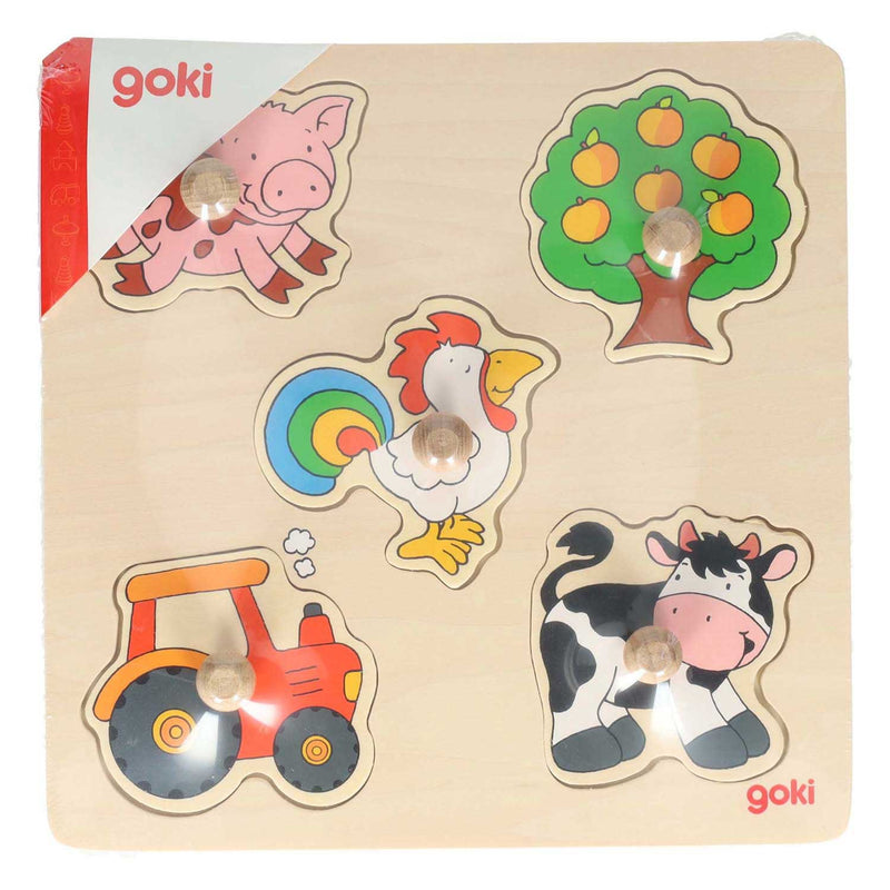 Afbeelding laden in galerijviewer, Goki houten noppenpuzzel boerderij