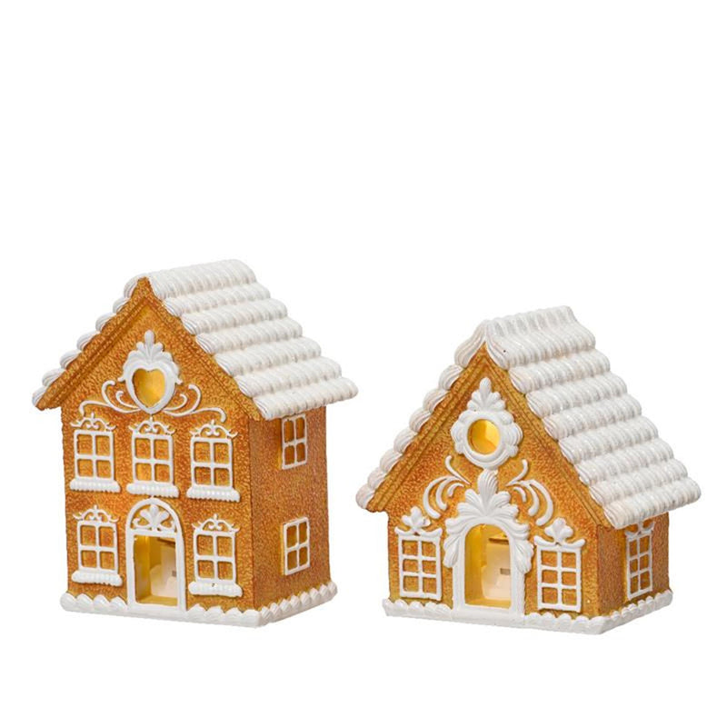Cargue la imagen en el visor de la galería, Decoris beeld huis peperkoek met led verlichting polyresin bruin 8,5x5,5x8,3cm