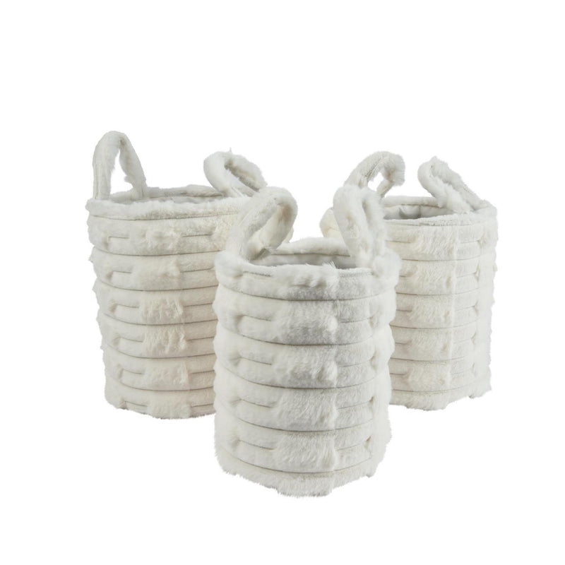 Afbeelding laden in galerijviewer, Decoris 3-delig manden set ã˜30x30cm off-white imitatiebont