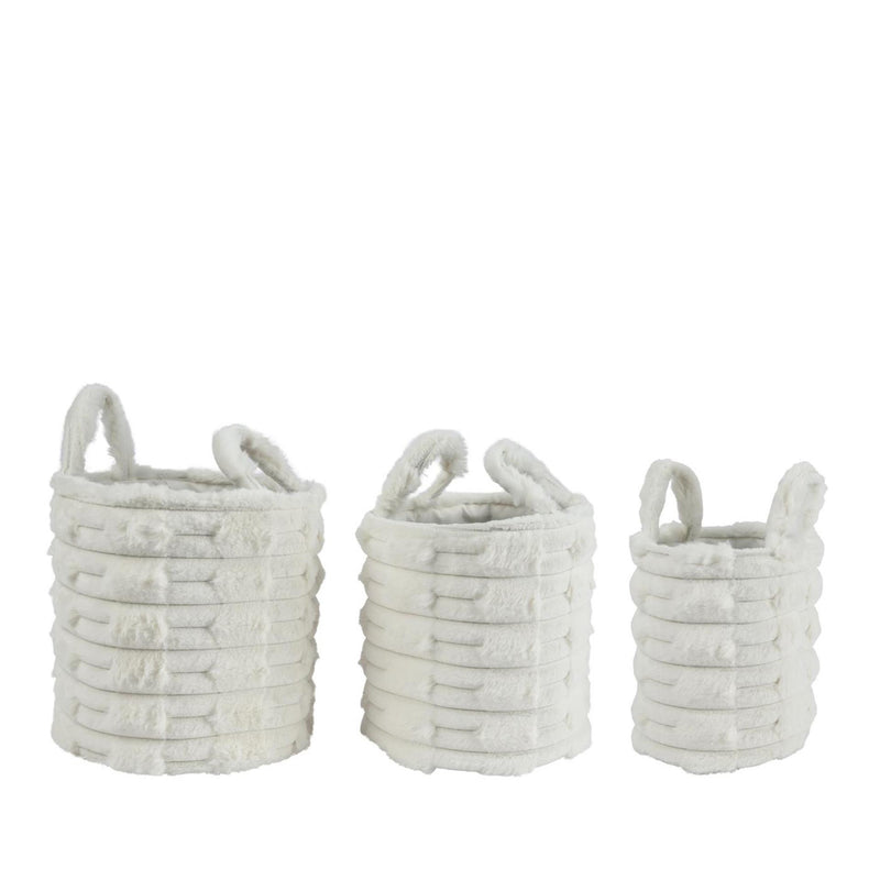 Afbeelding laden in galerijviewer, Decoris 3-delig manden set ã˜30x30cm off-white imitatiebont