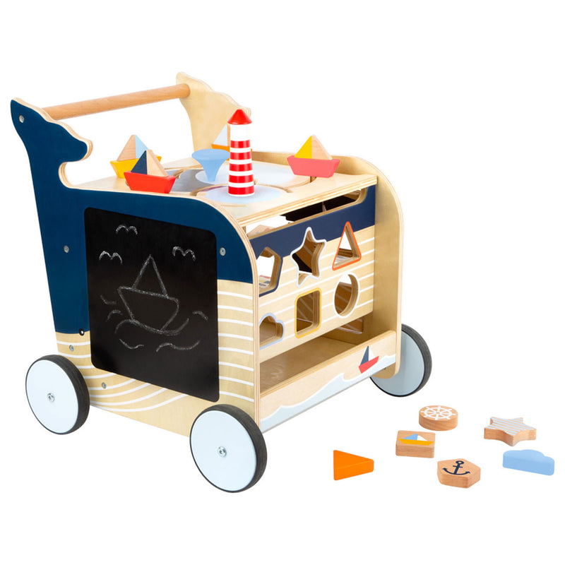 Afbeelding laden in galerijviewer, Small foot - houten activiteiten loopwagen walvis
