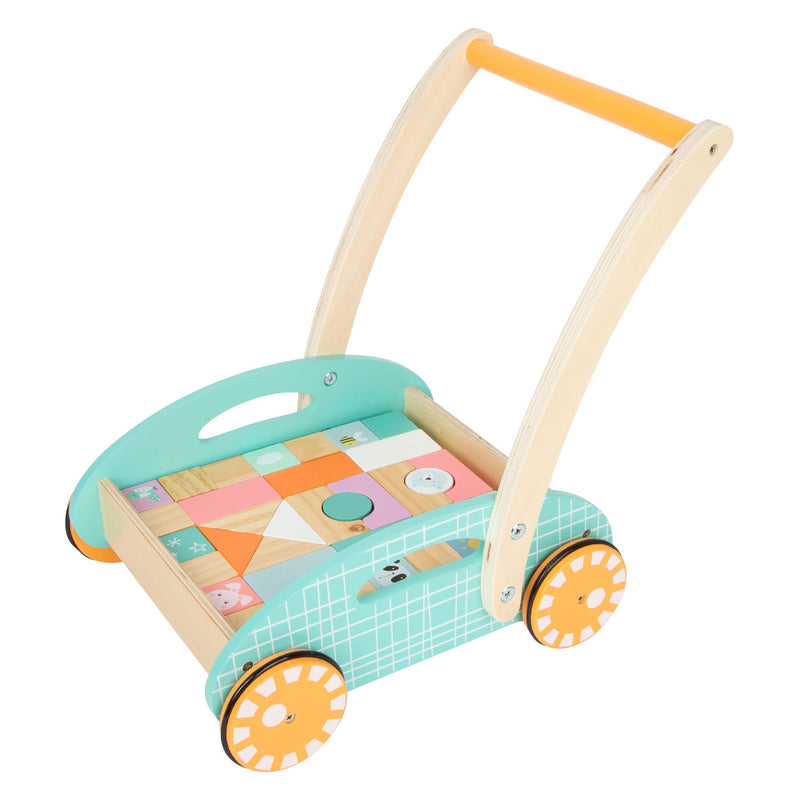 Afbeelding laden in galerijviewer, Small foot - houten baby walker loopwagen met blokken pastel, 35dlg.