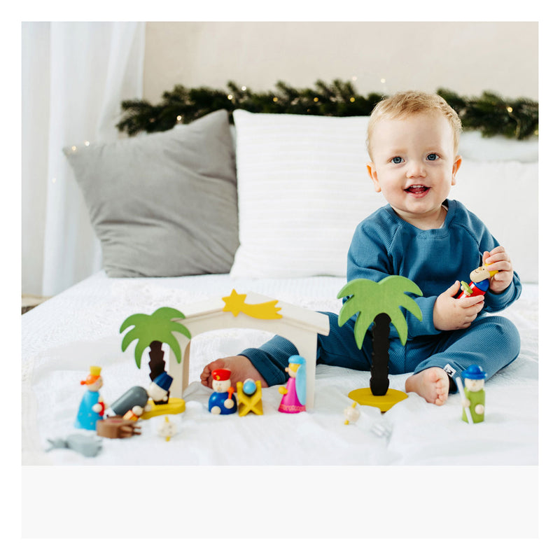 Load image into Gallery viewer, Small Foot Houten Kerststal Speelset, 15dlg.