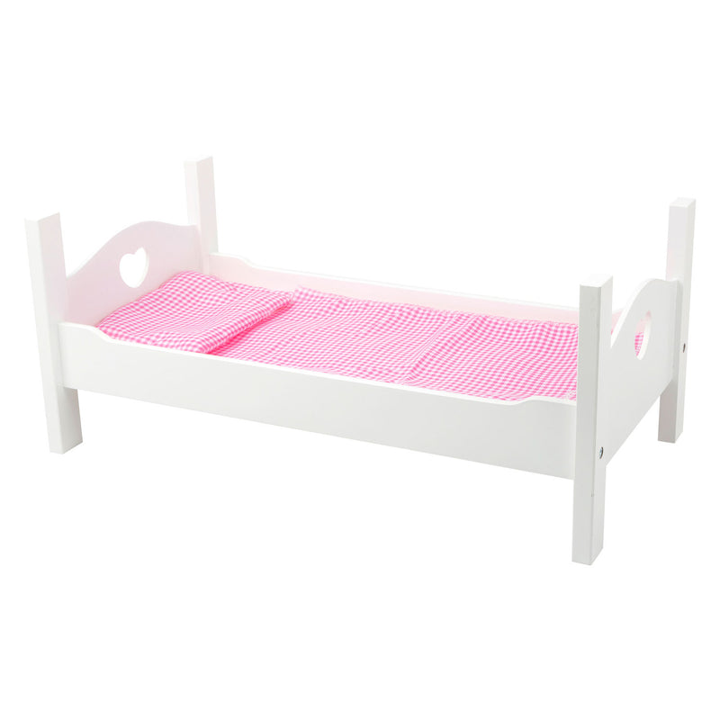 Afbeelding laden in galerijviewer, Small foot houten poppenbed met beddengoed 50 cm wit roze