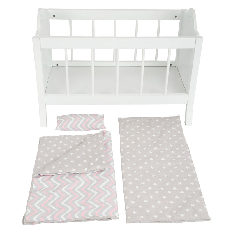 Afbeelding laden in galerijviewer, Small foot poppenbed met beddengoed junior 50 x 30 cm hout wit