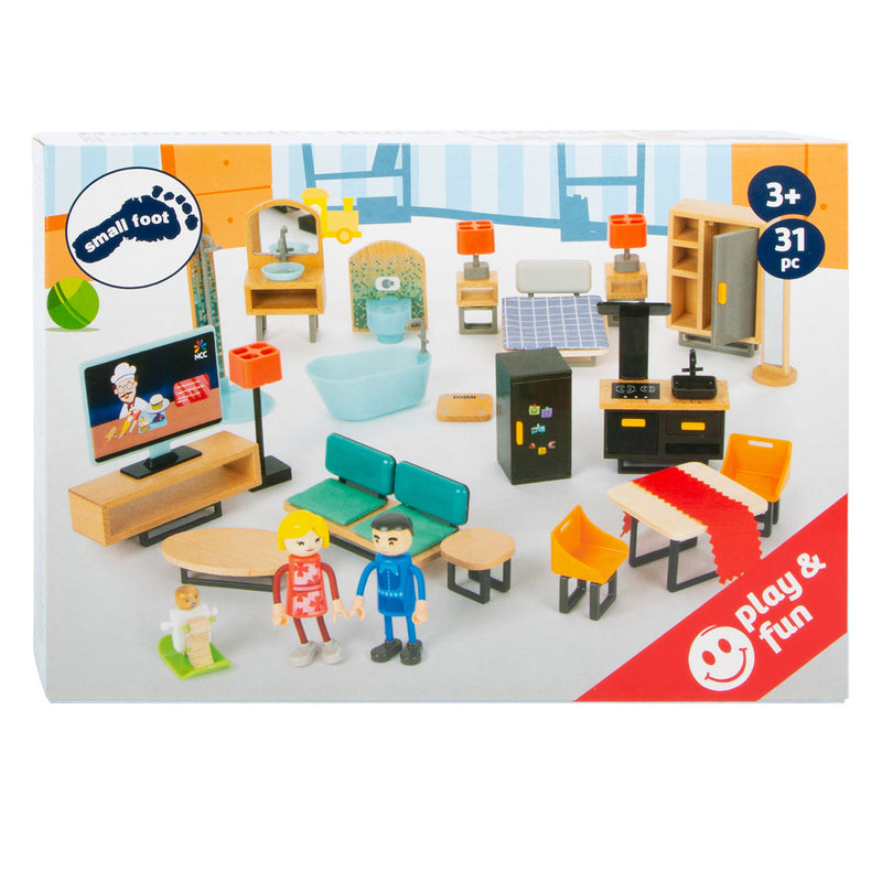 ギャラリービューアに画像をロードする, Small foot - houten poppenhuis meubeltjes modern complete set, 31dlg.