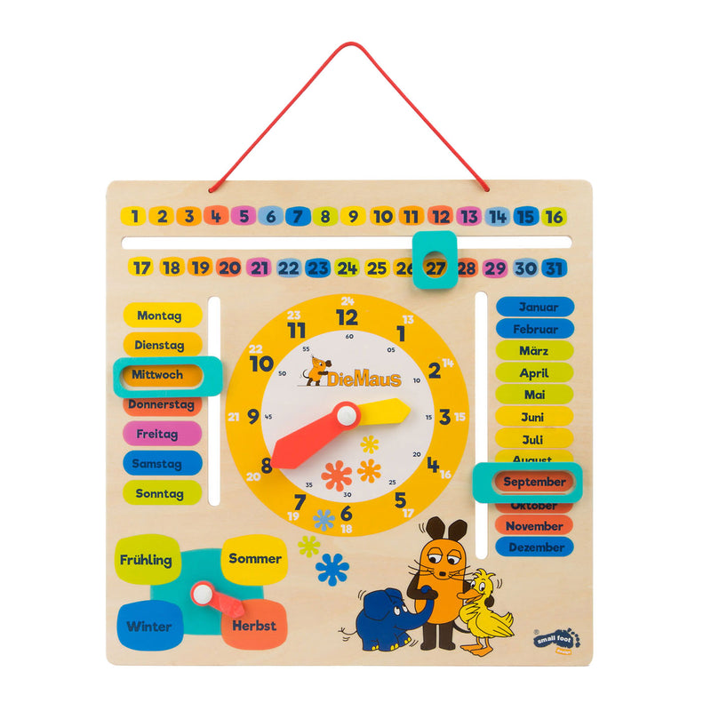 Load image into Gallery viewer, Small foot - houten leerbord klok kijken muis - duitstalig