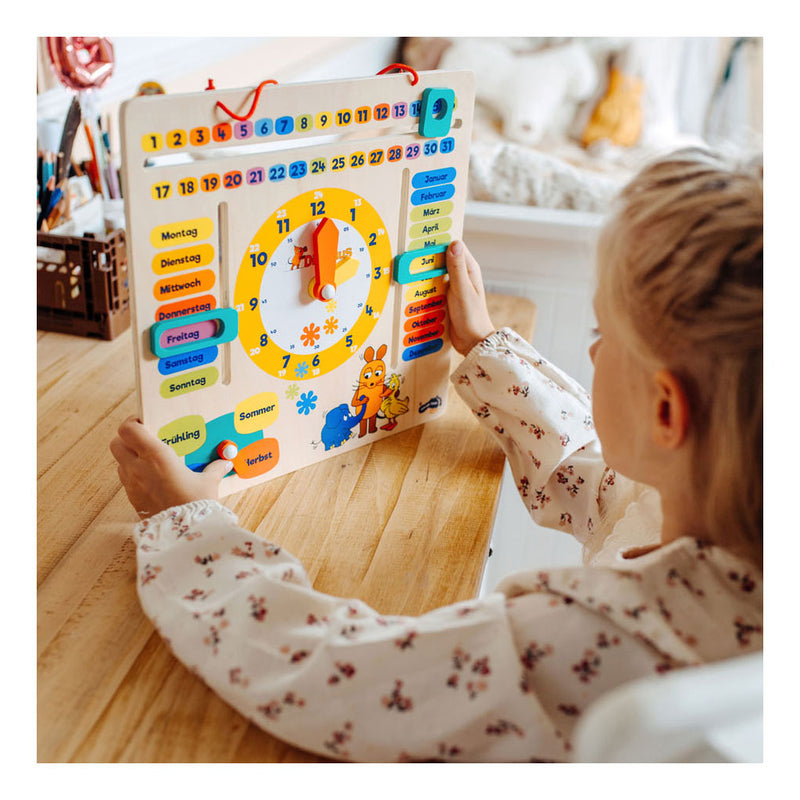 Afbeelding laden in galerijviewer, Small foot - houten leerbord klok kijken muis - duitstalig