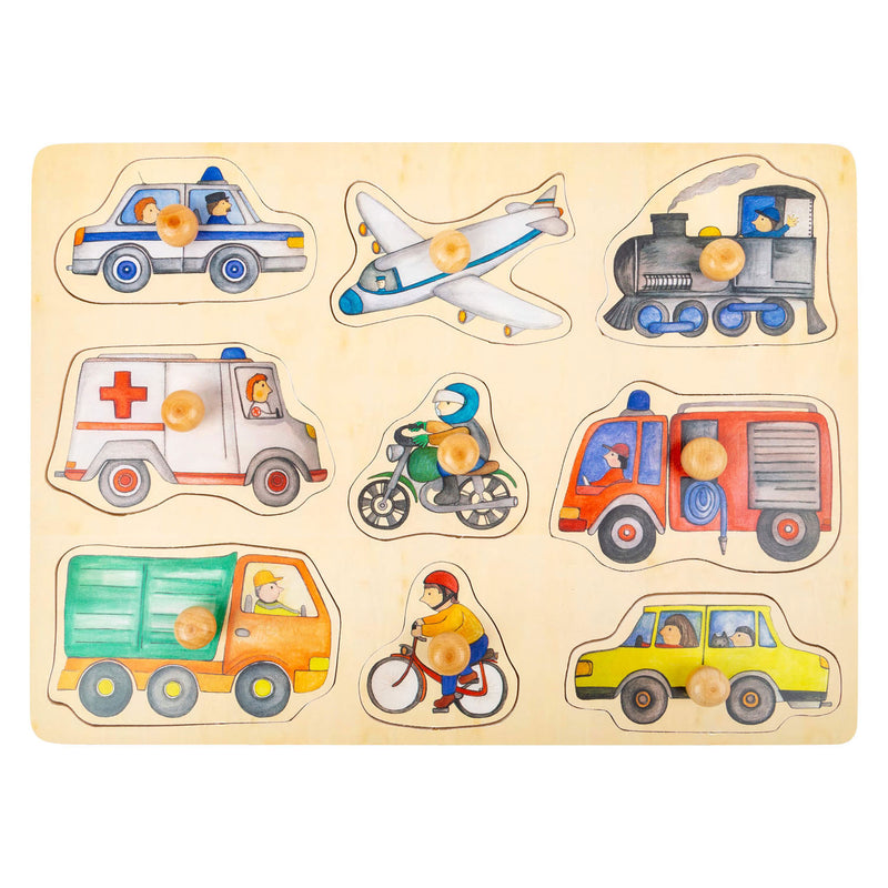 Load image into Gallery viewer, Small foot - houten noppenpuzzel stadsvoertuigen, 9st.