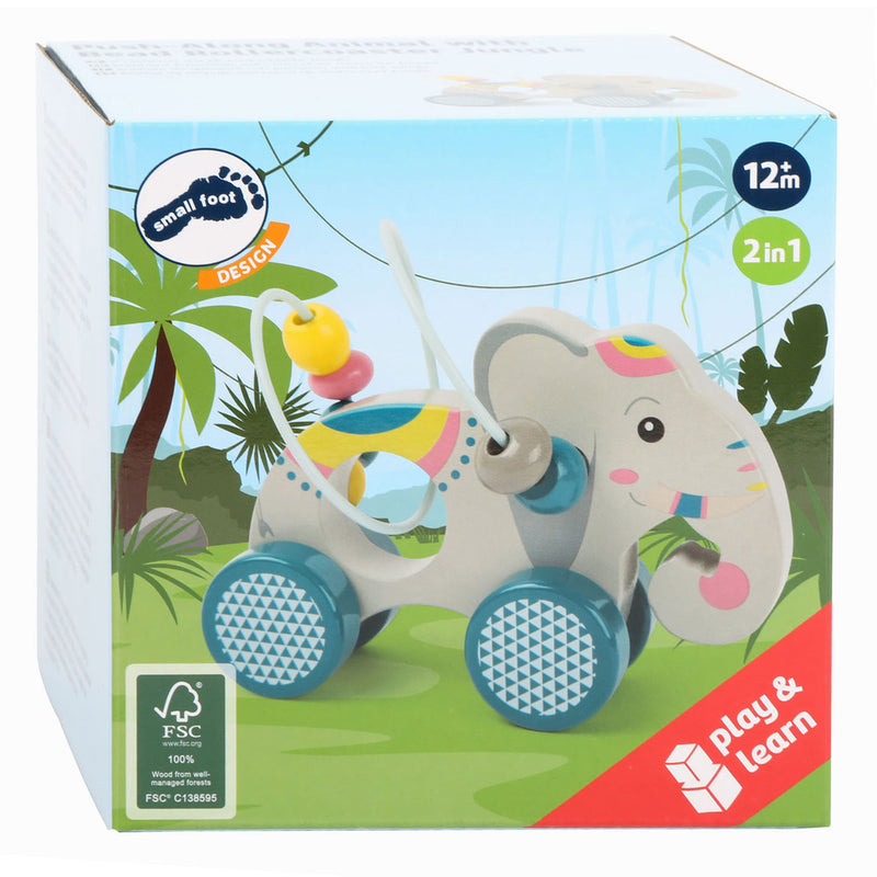 Afbeelding laden in galerijviewer, Small foot - houten duwfiguur olifant met motoriekspiraal