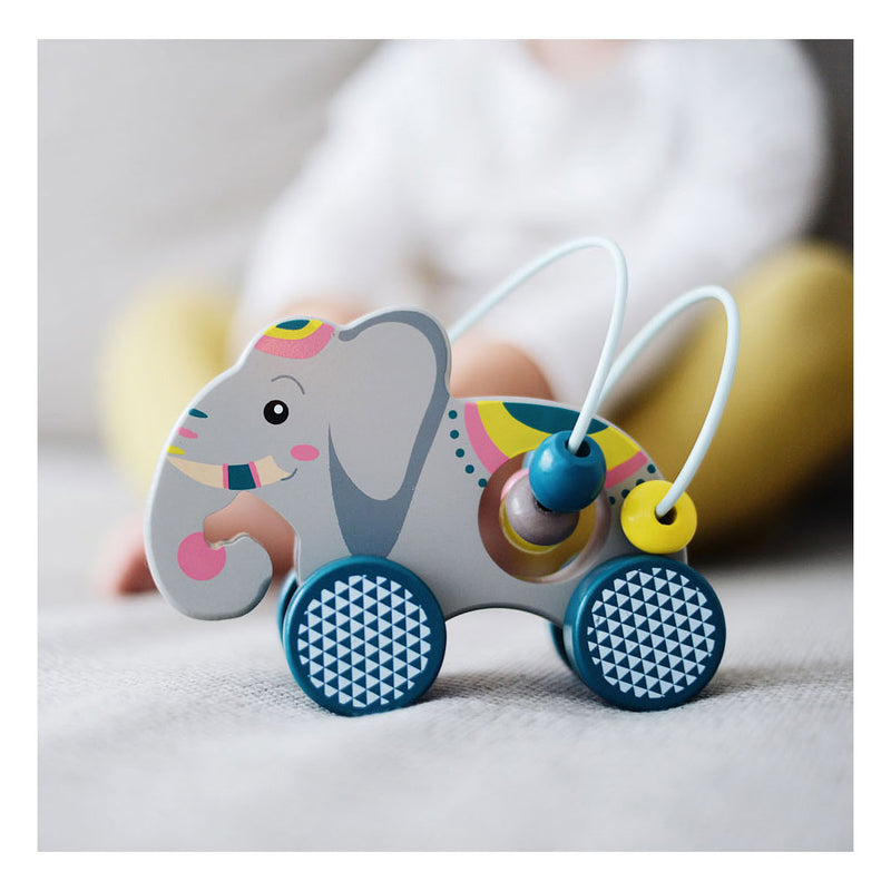 Afbeelding laden in galerijviewer, Small foot - houten duwfiguur olifant met motoriekspiraal