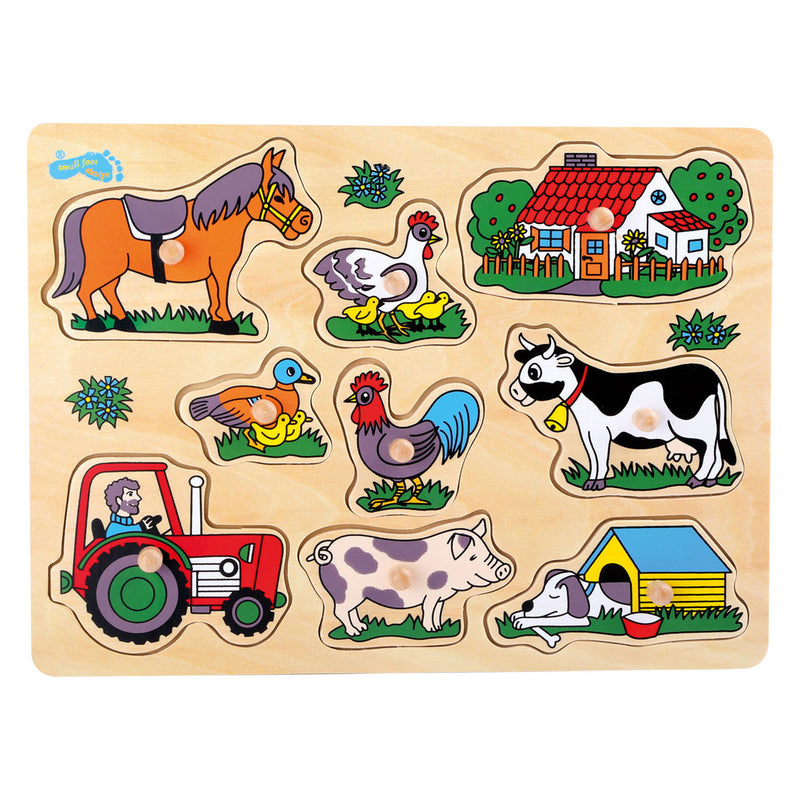 Load image into Gallery viewer, Small foot - houten noppenpuzzel boerderij, 9st.