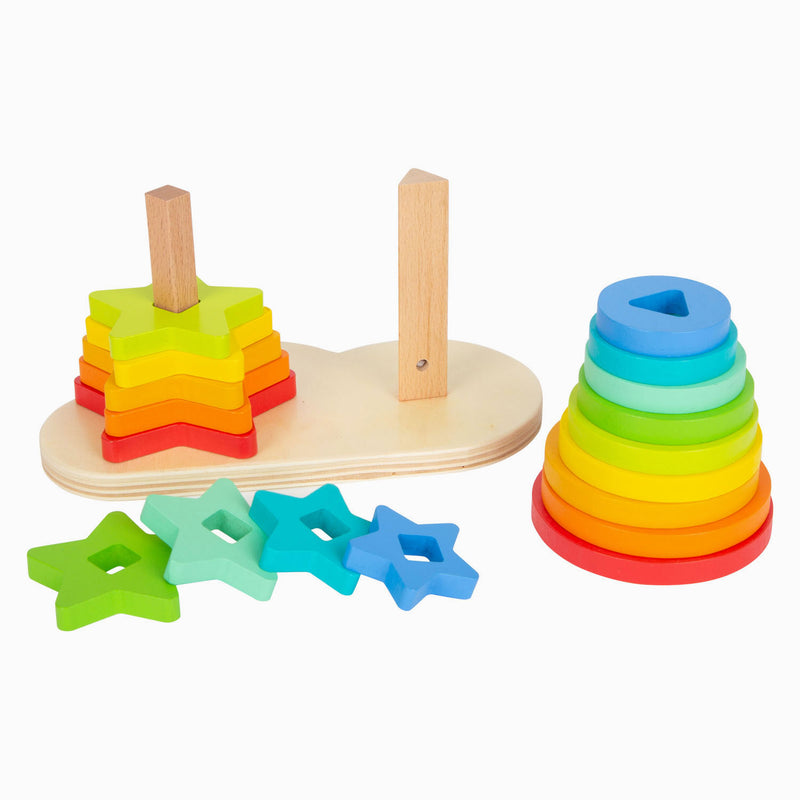 Afbeelding laden in galerijviewer, Small foot - houten stapeltoren regenboog cirkel en ster, 19dlg.