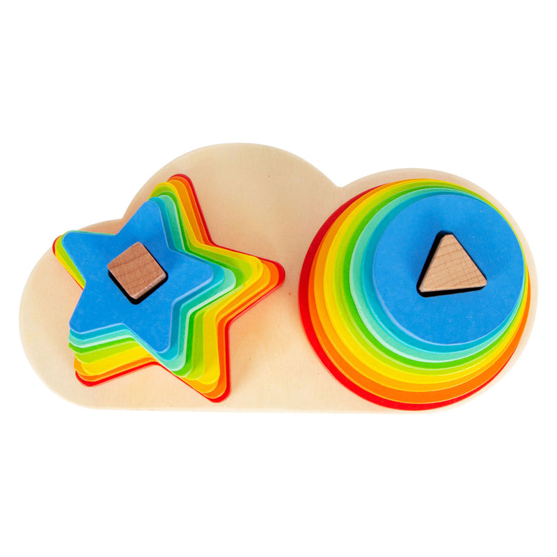 Afbeelding laden in galerijviewer, Small foot - houten stapeltoren regenboog cirkel en ster, 19dlg.