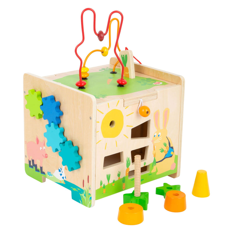 Load image into Gallery viewer, Small foot - houten activiteitenkubus en motoriekspiraal konijn