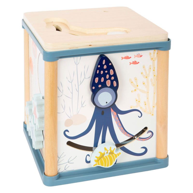 Load image into Gallery viewer, Small foot - houten activiteitenkubus en motoriekspiraal onderwaterwereld