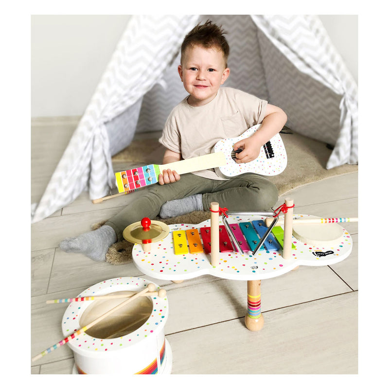 Afbeelding laden in galerijviewer, Small foot - houten gitaar met stippen, 53cm