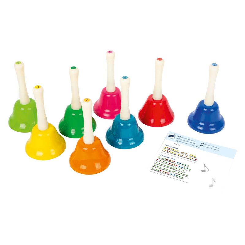 Afbeelding laden in galerijviewer, Small foot - gekleurde handbellen, set van 8