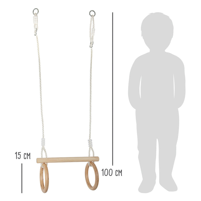 Afbeelding laden in galerijviewer, Small foot - houten trapeze met gymnastiekringen, 100cm