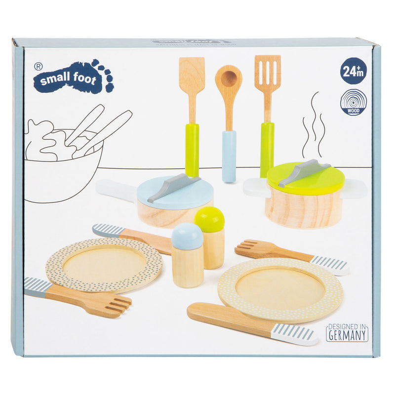 Afbeelding laden in galerijviewer, Small foot - houten kookgerij en servies set, 15dlg.