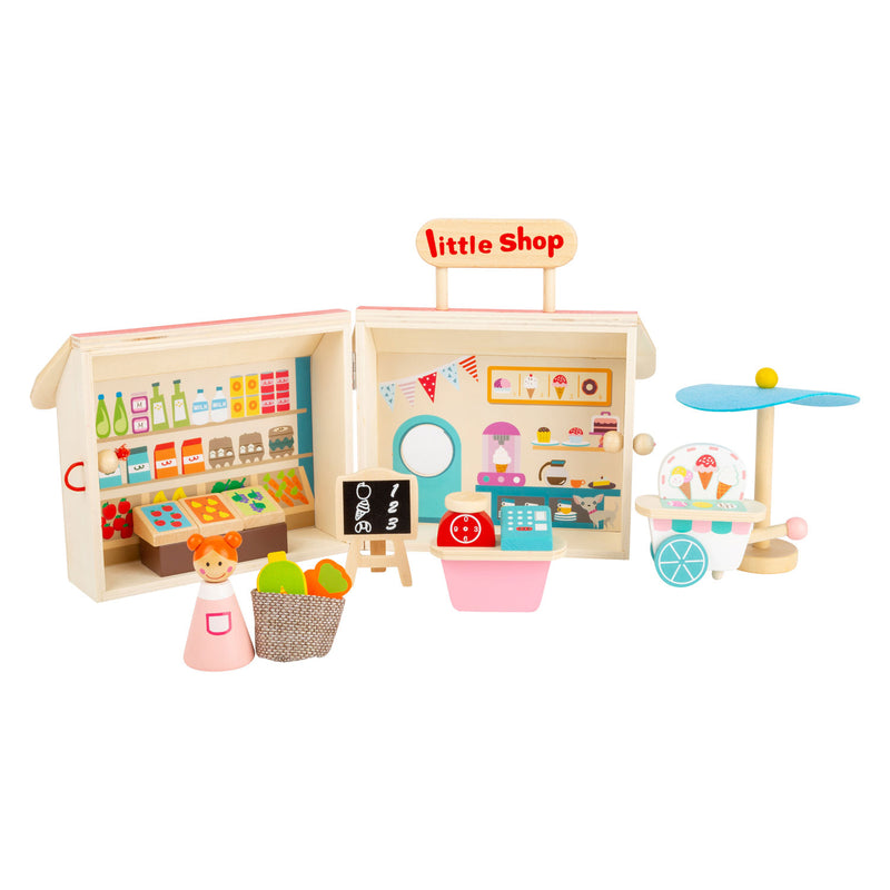 Afbeelding laden in galerijviewer, Small foot - houten meeneem speelwinkel poppenhuis, 15dlg.