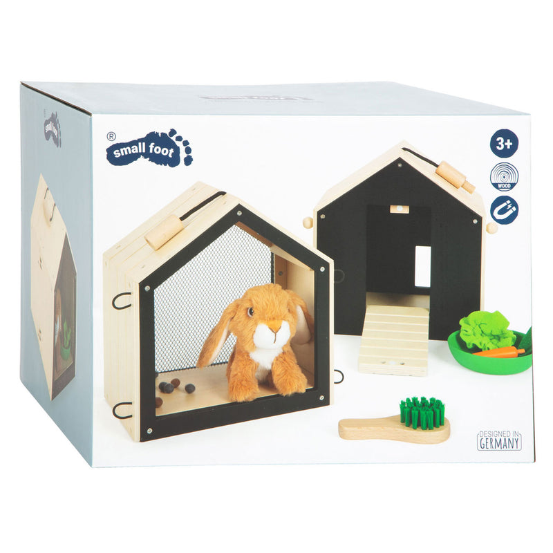 Afbeelding laden in galerijviewer, Small foot - houten konijnenhok met konijn pluche, 15dlg.