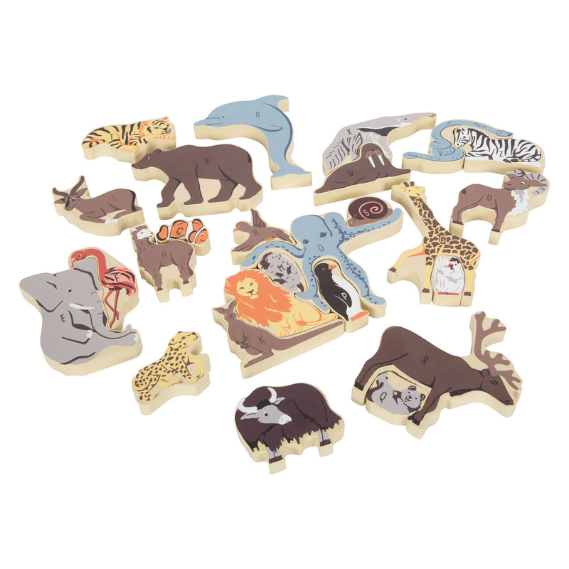 Load image into Gallery viewer, Small foot - houten letter en vormenpuzzel dieren, 26st.