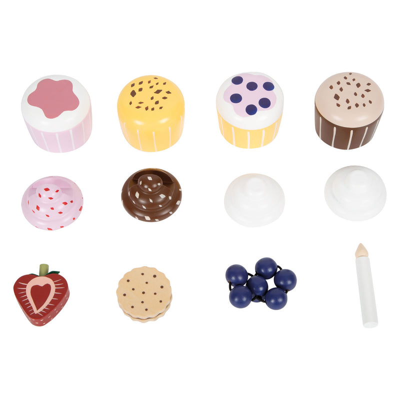 Chargez l'image dans la visionneuse de la galerie, Small foot - houten speeleten etagere met cupcakes, 13dlg.