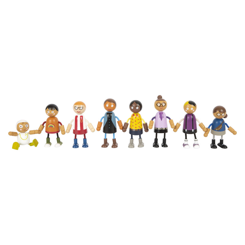 Load image into Gallery viewer, Small foot - houten buigzame poppenfamilie met baby, 8st.