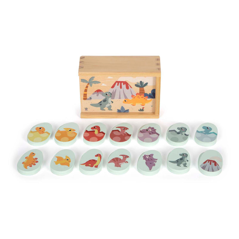 Afbeelding laden in galerijviewer, Small foot - houten memospel dino in opbergdoos