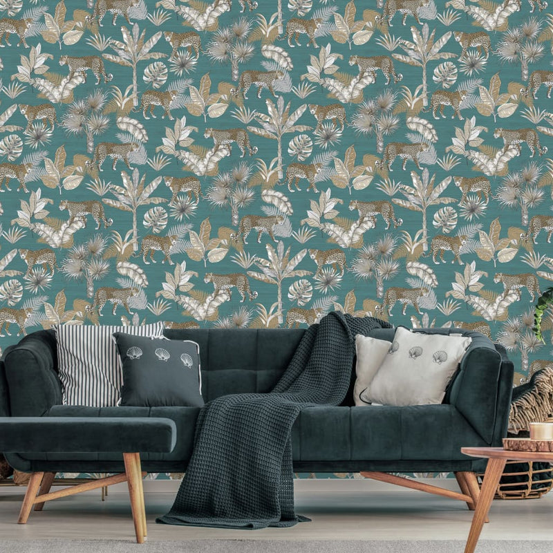 Load image into Gallery viewer, DUTCH WALLCOVERINGS DUTCH WALLCOVERINGS Behang Leopard blauw en beige