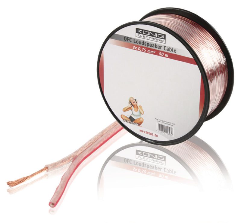 Cargue la imagen en el visor de la galería, K ouml;nig König KN-LSP02R-50 Luidsprekerkabel Op Rol 2x 0.75 Mm² 50.0 M Transparant