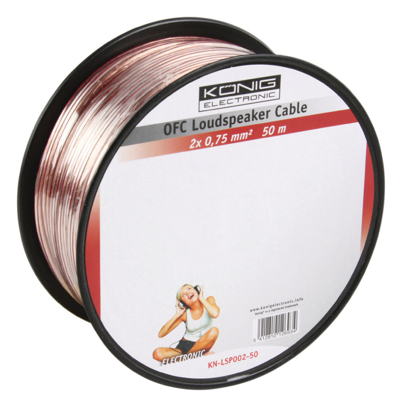 Cargue la imagen en el visor de la galería, K ouml;nig König KN-LSP02R-50 Luidsprekerkabel Op Rol 2x 0.75 Mm² 50.0 M Transparant