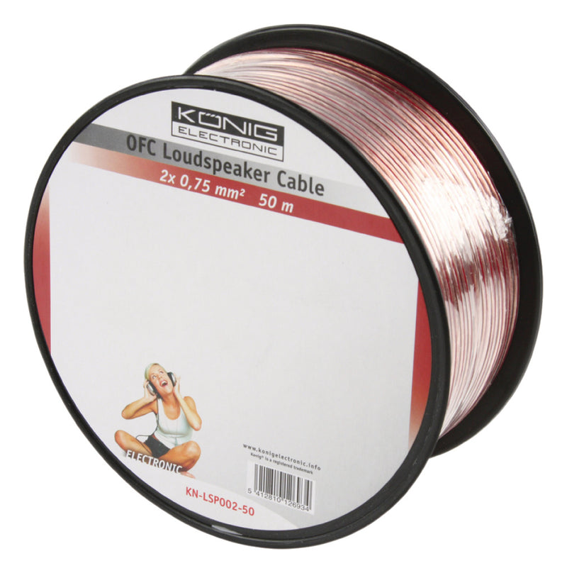 Cargue la imagen en el visor de la galería, K ouml;nig König KN-LSP02R-50 Luidsprekerkabel Op Rol 2x 0.75 Mm² 50.0 M Transparant