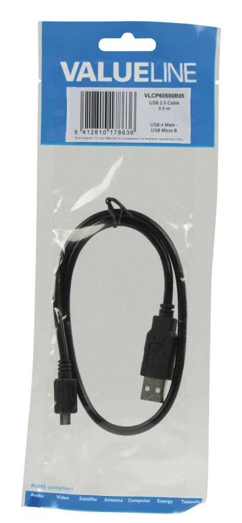 Load image into Gallery viewer, Valueline vlcp60500b05 usb 2.0 usb a male - usb micro b male kabel 0,50 m zwart