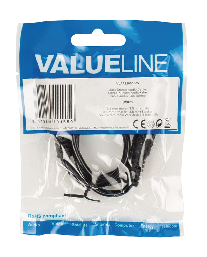 Load image into Gallery viewer, Valueline vlap22000b05 jack stereo audiokabel 3,5 mm mannelijk - 3,5 mm mannelijk 0,50 m zwart