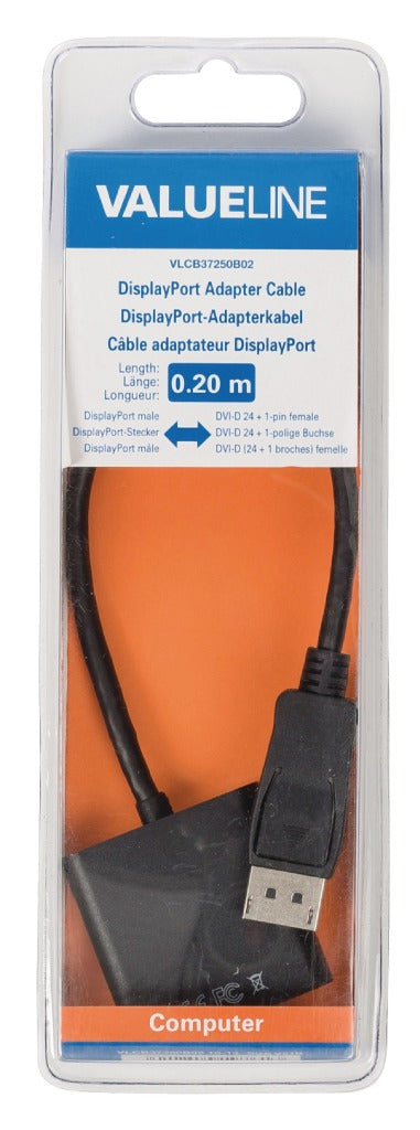 Load image into Gallery viewer, Valueline vlcb37250b02 displayport-adapterkabel displayport mannelijk - dvi-d 24 + 1-pins vrouwelijk 0,20 m zwart