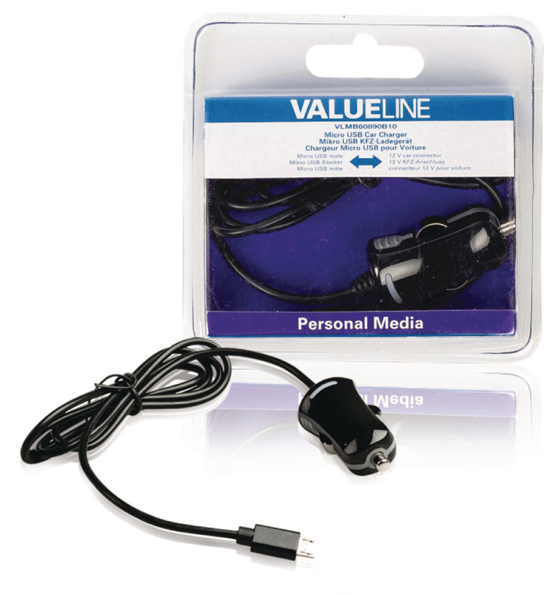 Load image into Gallery viewer, Valueline vlmb60890b10 micro-usb-autolader micro usb male - 12v autoaansluiting 1,00 m zwart 2.1a