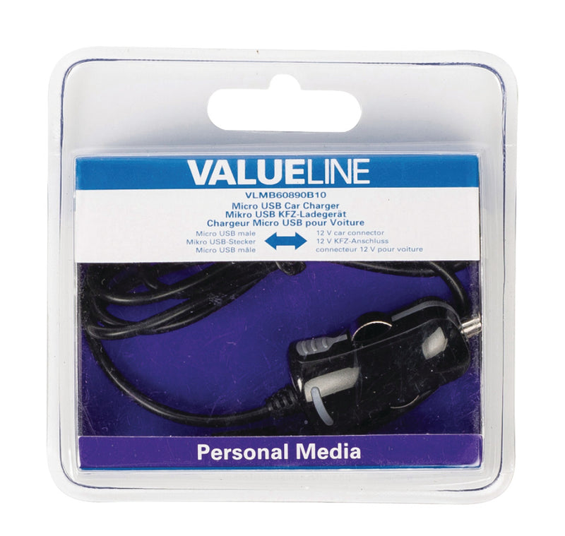 Load image into Gallery viewer, Valueline vlmb60890b10 micro-usb-autolader micro usb male - 12v autoaansluiting 1,00 m zwart 2.1a