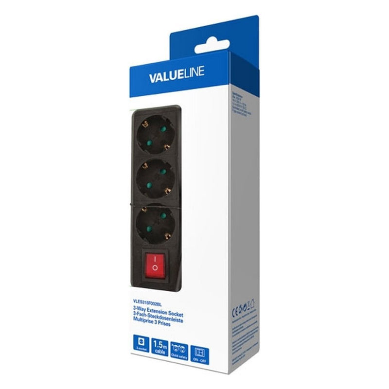 Load image into Gallery viewer, Valueline vles315f002bl stekkerdoos 3-wegs zwart
