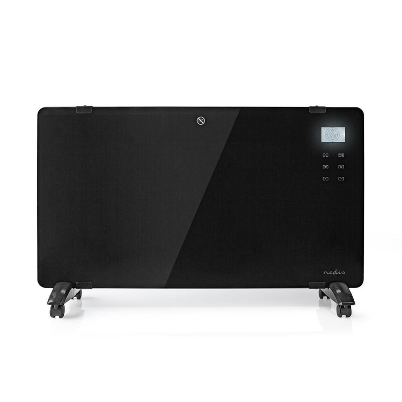 Load image into Gallery viewer, Nedis htpl20fbk glazen paneel convectorkachel thermostaat lcd-scherm 2 warmtestanden staand wandmontage 2000 w zwart