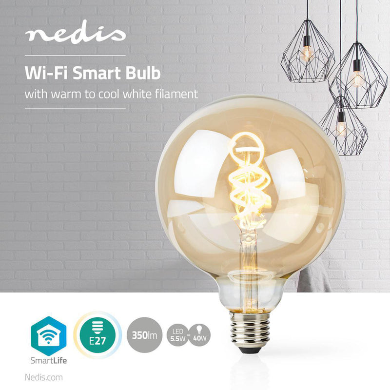 Load image into Gallery viewer, Nedis wifilt10gdg125 wi-fi warm tot koel wit led filamentlampgedraaid e27 g125 5,5 w 350 lm