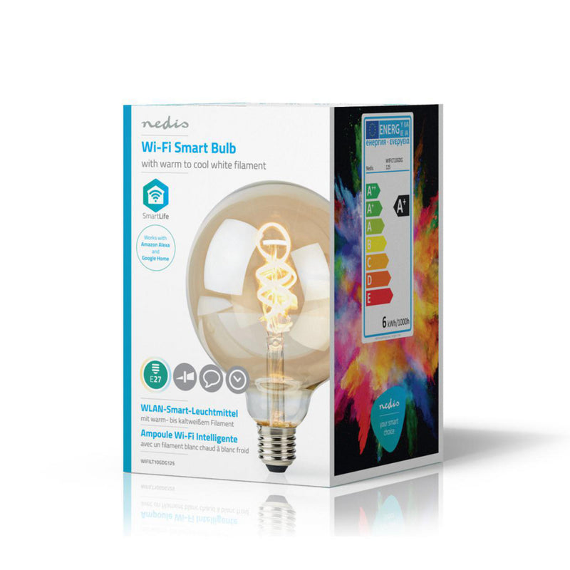 Load image into Gallery viewer, Nedis wifilt10gdg125 wi-fi warm tot koel wit led filamentlampgedraaid e27 g125 5,5 w 350 lm