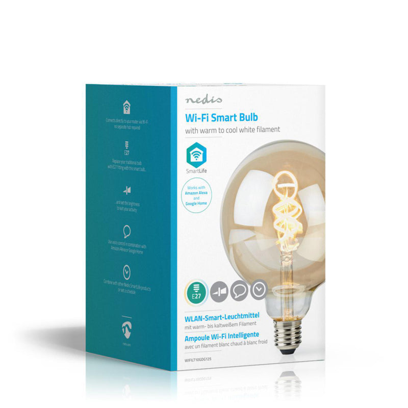 Load image into Gallery viewer, Nedis wifilt10gdg125 wi-fi warm tot koel wit led filamentlampgedraaid e27 g125 5,5 w 350 lm