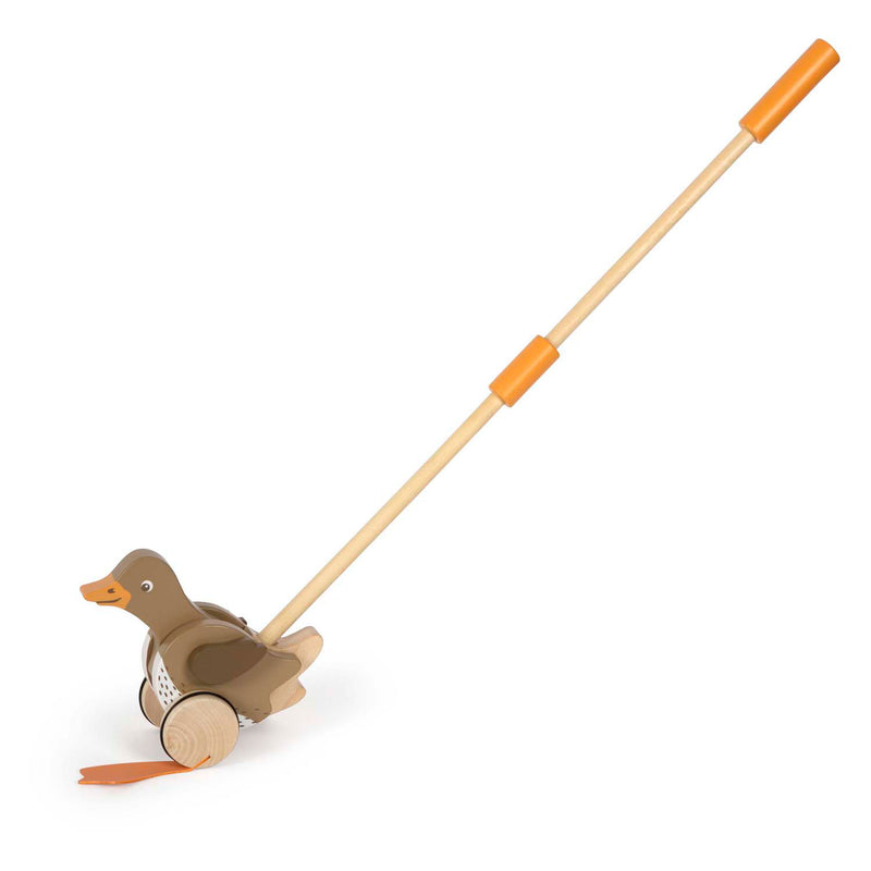 Afbeelding laden in galerijviewer, Small foot - houten duwfiguur eend met bewegende kop