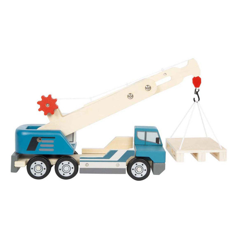 Afbeelding laden in galerijviewer, Small foot - houten kraanwagen blauw met pallet