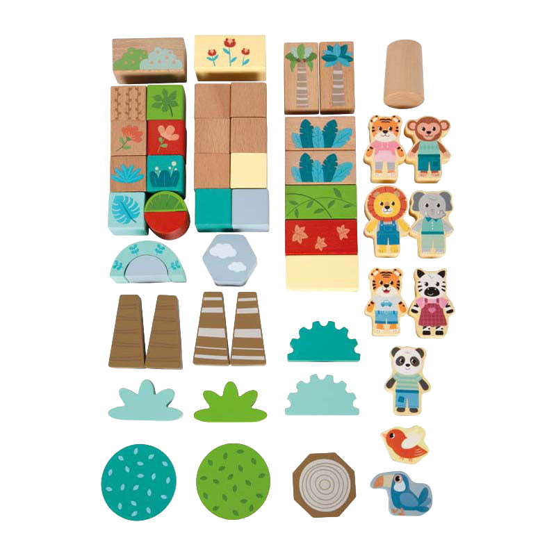 Afbeelding laden in galerijviewer, Small foot - houten bouwblokken jungle friends fsc - 50dlg.