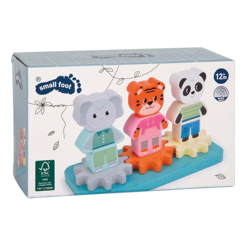 Afbeelding laden in galerijviewer, Small foot - houten stapelspel met tandwielen jungle friends fsc